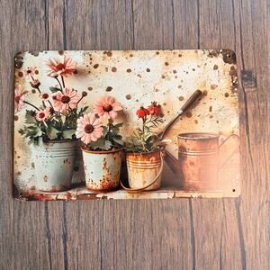 Wall Hanging Sign Metal Sign Pink Flowers Garden Lover Gift NEW FAST SHIP